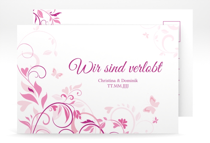 Verlobungskarte Lilly A6 Postkarte pink