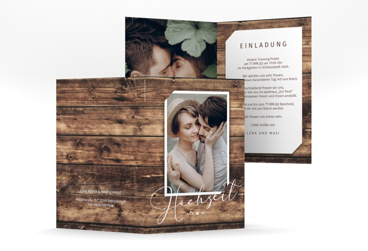 Einladungskarte Hochzeit Rustic A6 Klappkarte hoch hochglanz