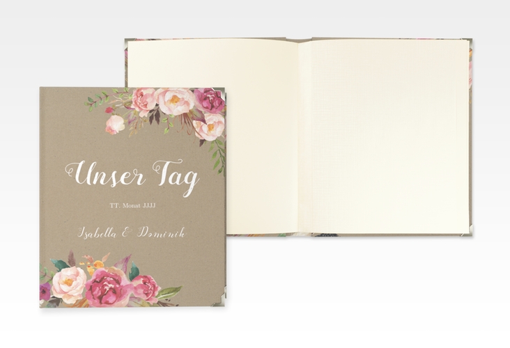 Hochzeitsalbum Flowers 21 x 25 cm Kraftpapier mit bunten Aquarell-Blumen