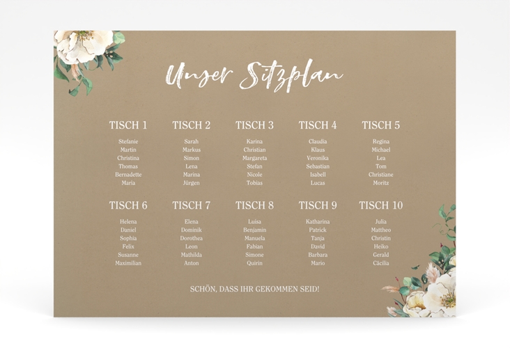 Sitzplan Poster Hochzeit Ivory 70 x 50 cm Poster Kraftpapier