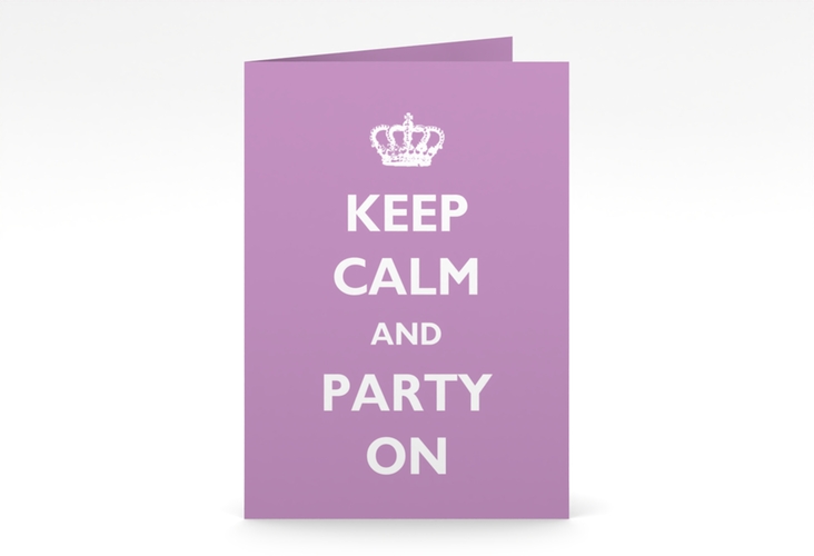 Partyeinladung Statement A6 Klappkarte hoch lila mit Keep-Calm-Spruch