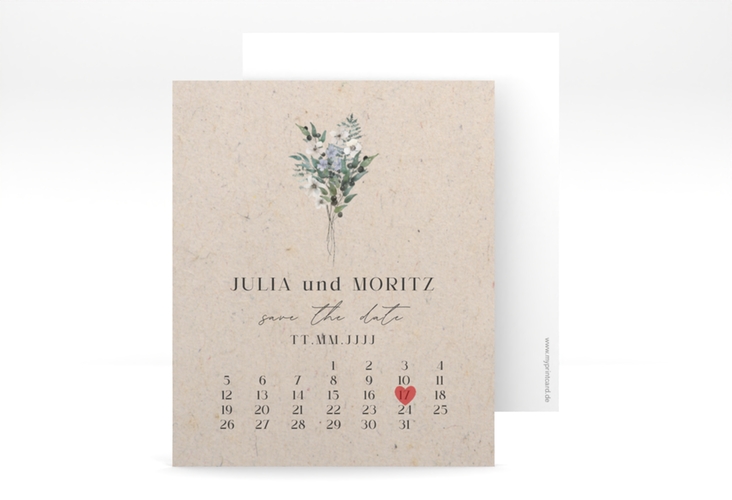 Save the Date-Kalenderblatt Sträußchen Kalenderblatt-Karte mit kleinem Blumenbouquet im Nostalgie-Design