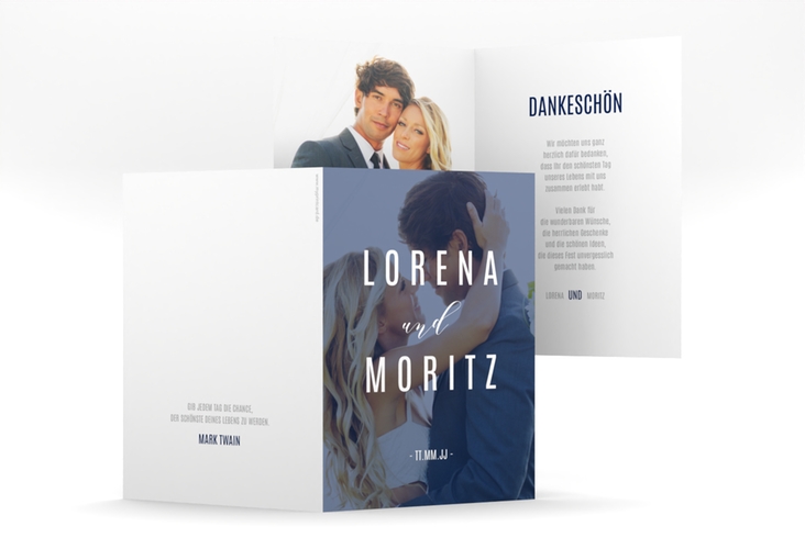 Danksagungskarte Hochzeit Memory A6 Klappkarte hoch blau