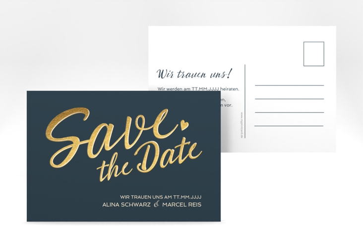 Save the Date-Postkarte Glam A6 Postkarte blau