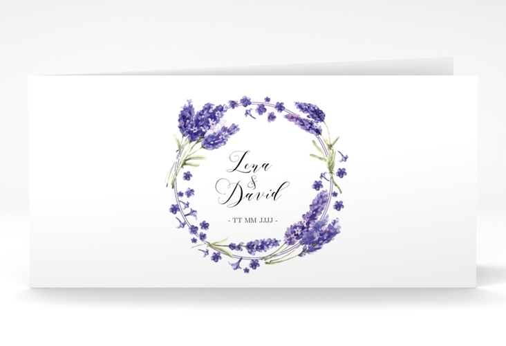 Dankeskarte Hochzeit Lavendel lange Klappkarte quer hochglanz