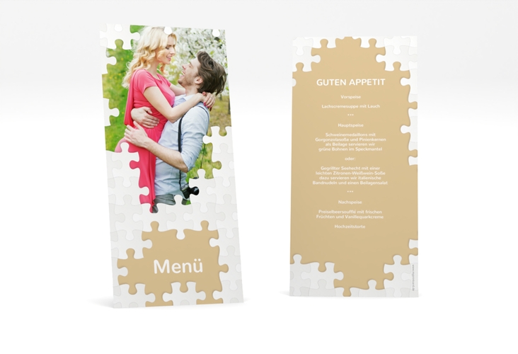 Menükarte Hochzeit Puzzle lange Karte hoch beige