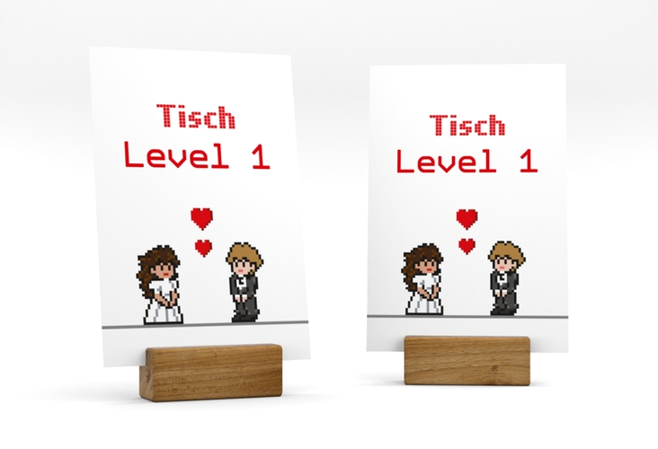 Tischnummer Hochzeit Pixel Tischaufsteller weiss