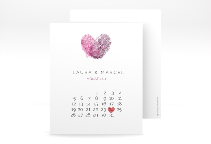 Save the Date-Kalenderblatt Fingerprint Kalenderblatt-Karte pink schlicht mit Fingerabdruck-Motiv