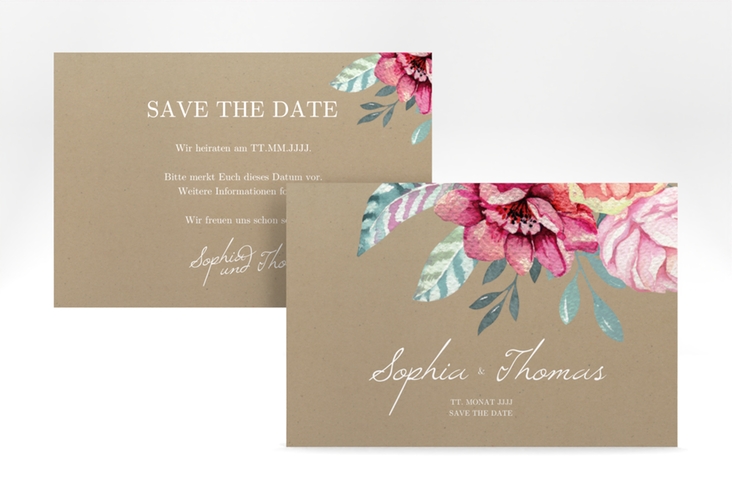 Save the Date-Karte Blooming A6 Karte quer Kraftpapier