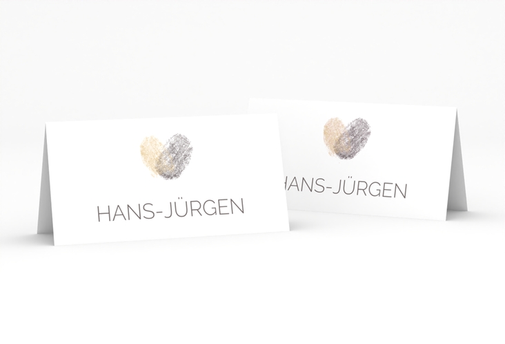 Tischkarte Hochzeit Fingerprint Tischkarten beige schlicht mit Fingerabdruck-Motiv