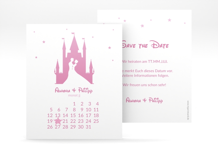 Save the Date-Kalenderblatt Castle Kalenderblatt-Karte rosa hochglanz