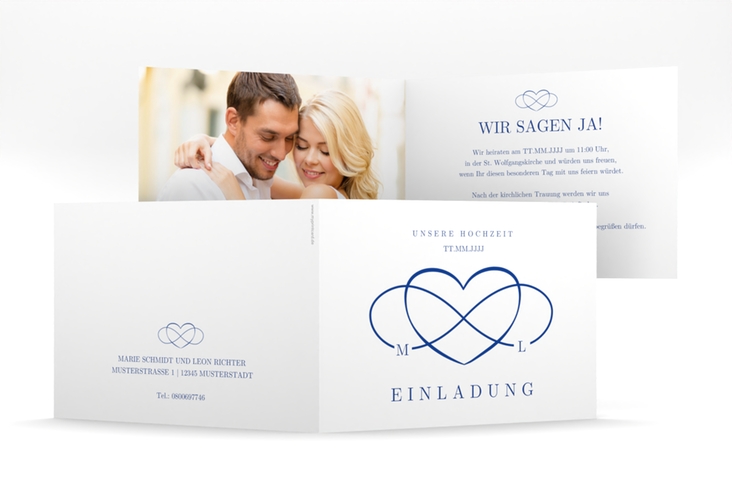 Hochzeitseinladung Infinity mittlere Klappkarte quer hochglanz