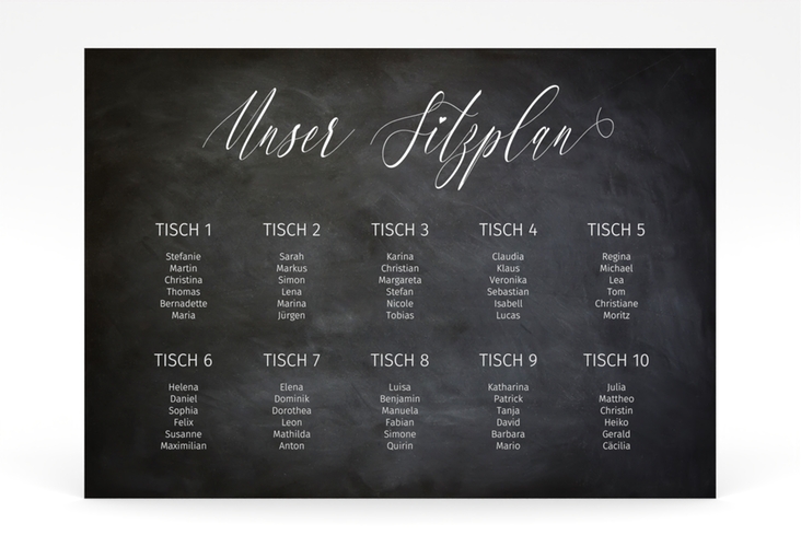 Sitzplan Poster Hochzeit Chalkboard 70 x 50 cm Poster schwarz