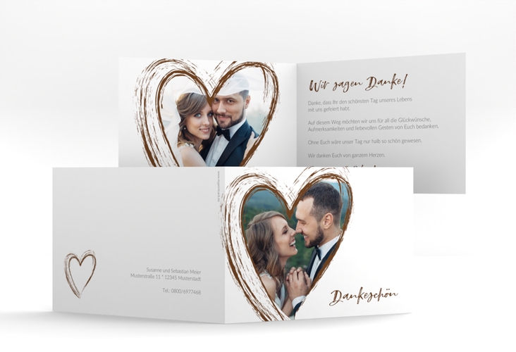 Danksagung Hochzeit Liebe A6 Klappkarte quer braun