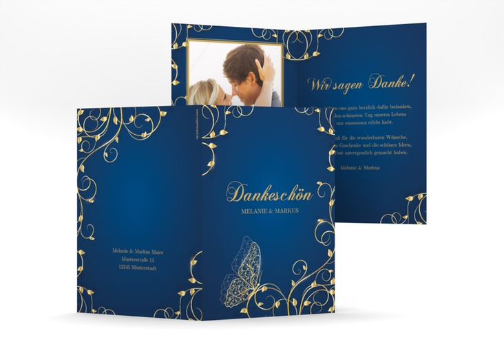 Dankeskarte Hochzeit Eternity A6 Klappkarte hoch blau