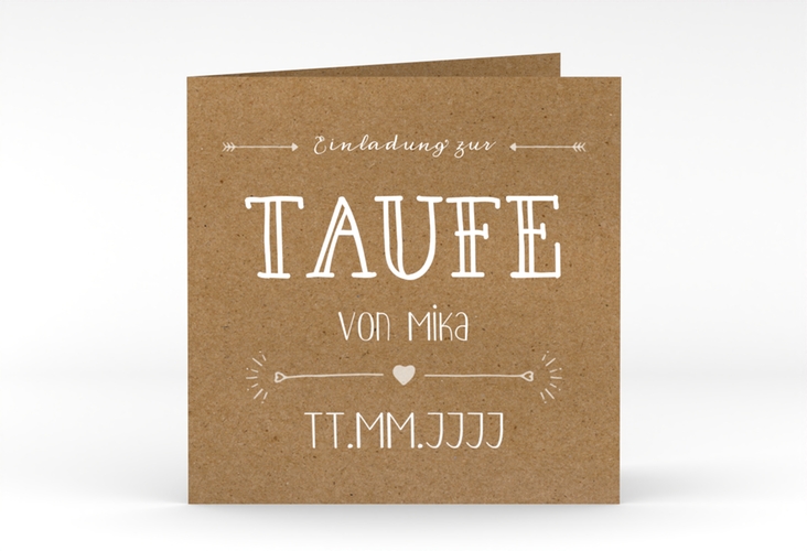 Taufeinladung Lettering quadr. Klappkarte Kraftpapier hochglanz