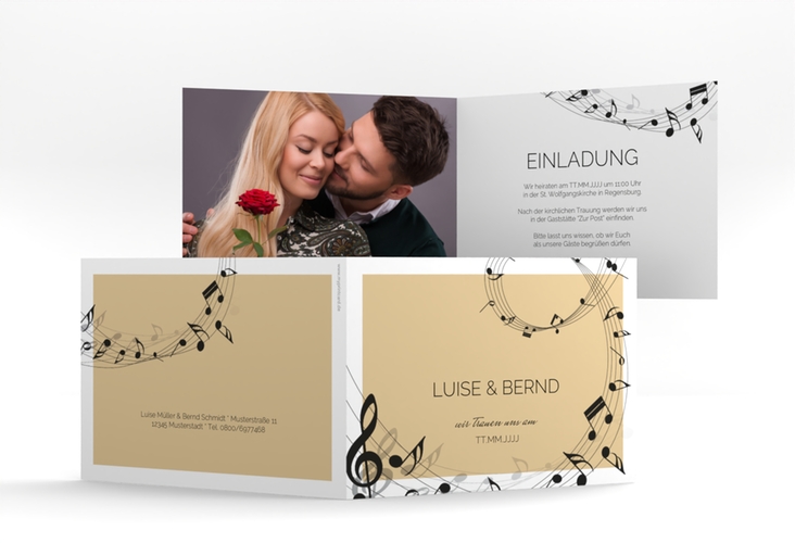 Hochzeitseinladung Melody A6 Klappkarte quer beige