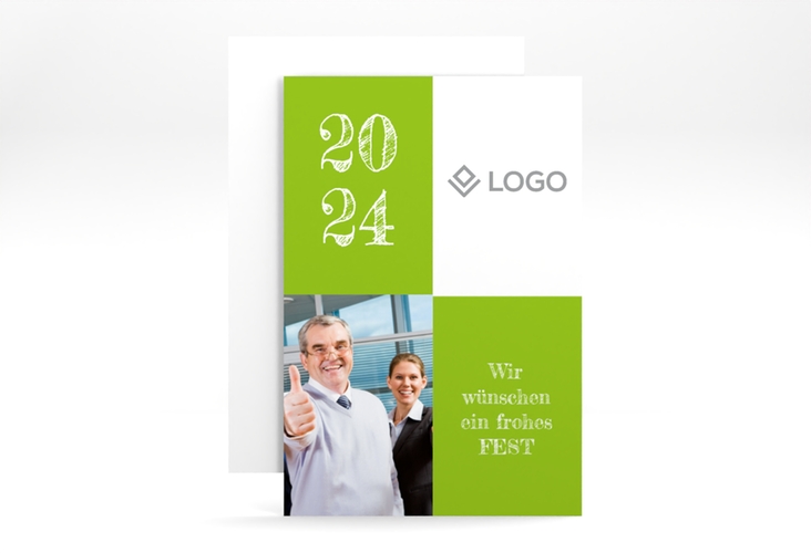 Business-Weihnachtskarte Partner A6 Karte hoch gruen modern mit Firmenlogo