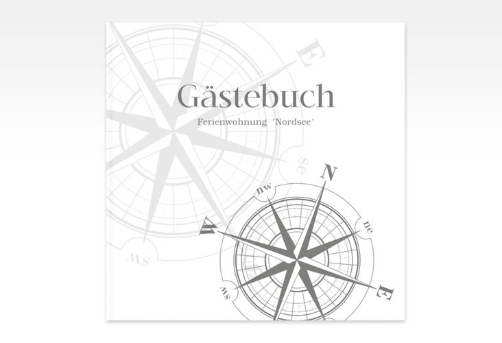 Gästebuch Creation Ferienwohnung Windrose 20 x 20 cm, Hardcover grau mit Windrose