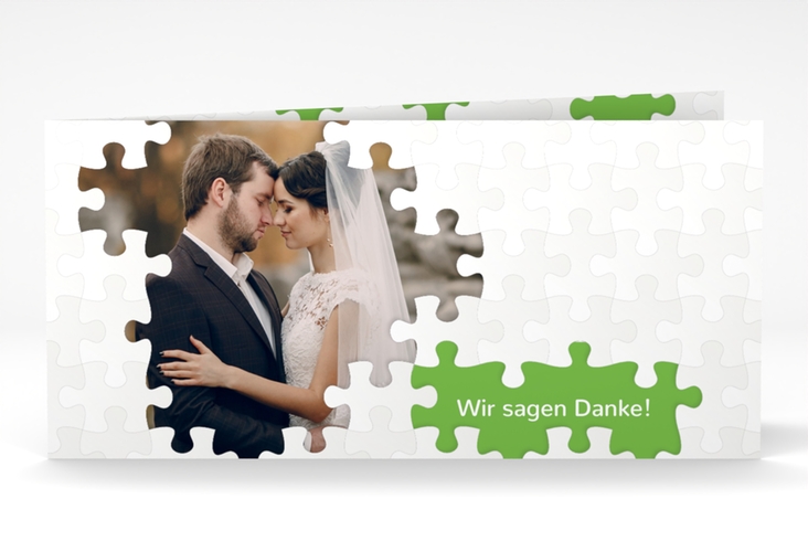 Dankeskarte Hochzeit Puzzle lange Klappkarte quer gruen