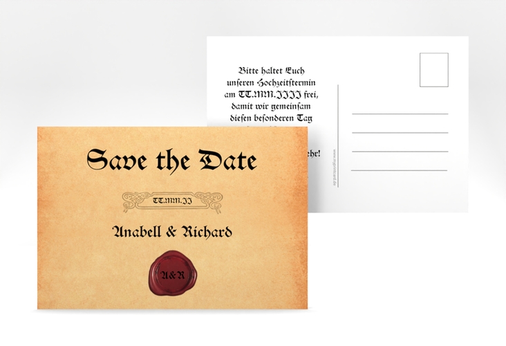 Save the Date-Postkarte Mittelalter A6 Postkarte beige hochglanz