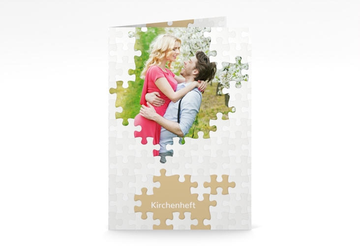 Kirchenheft Hochzeit Puzzle A5 Klappkarte hoch beige