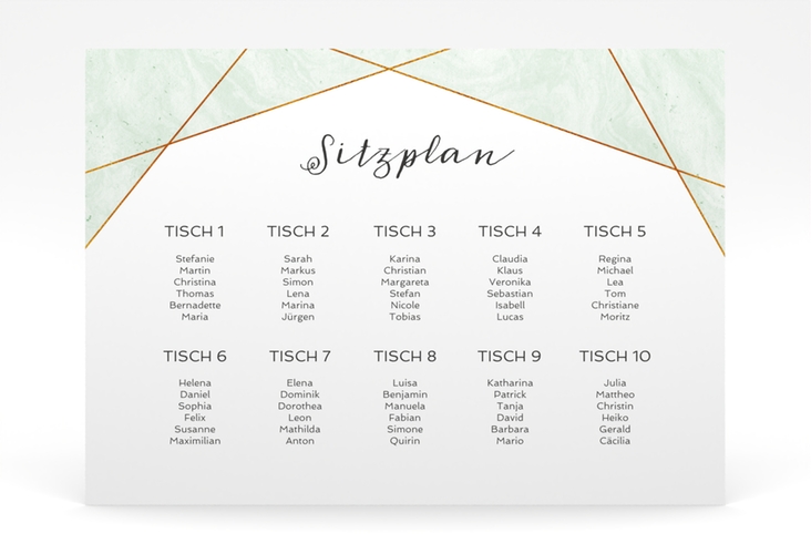 Sitzplan Poster Hochzeit Asymmetry 70 x 50 cm Poster gruen