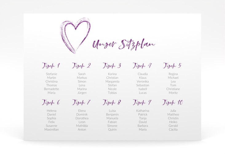 Sitzplan Poster Hochzeit Liebe 70 x 50 cm Poster lila