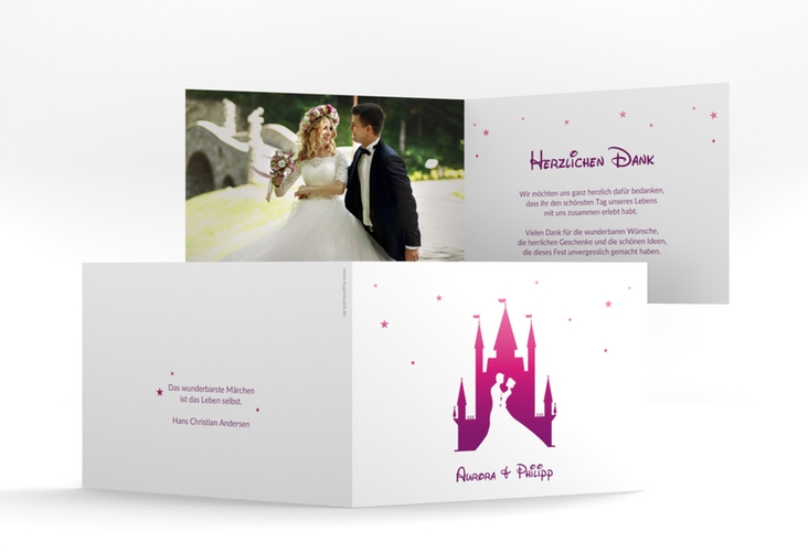 Danksagungskarte Hochzeit Castle A6 Klappkarte quer pink hochglanz