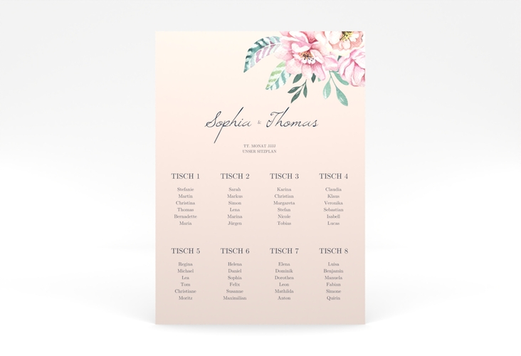 Sitzplan Poster Hochzeit Blooming 50 x 70 cm Poster rosa