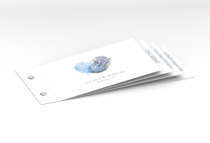 Hochzeitseinladung Fingerprint Booklet blau schlicht mit Fingerabdruck-Motiv