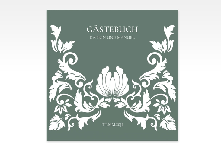 Gästebuch Creation Hochzeit Royal 20 x 20 cm, Hardcover gruen mit barockem Blumen-Ornament