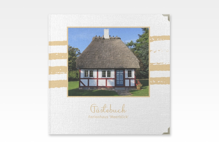 Gästebuch Selection Ferienwohnung Meerblick Leinen-Hardcover beige maritim gestreift mit Foto