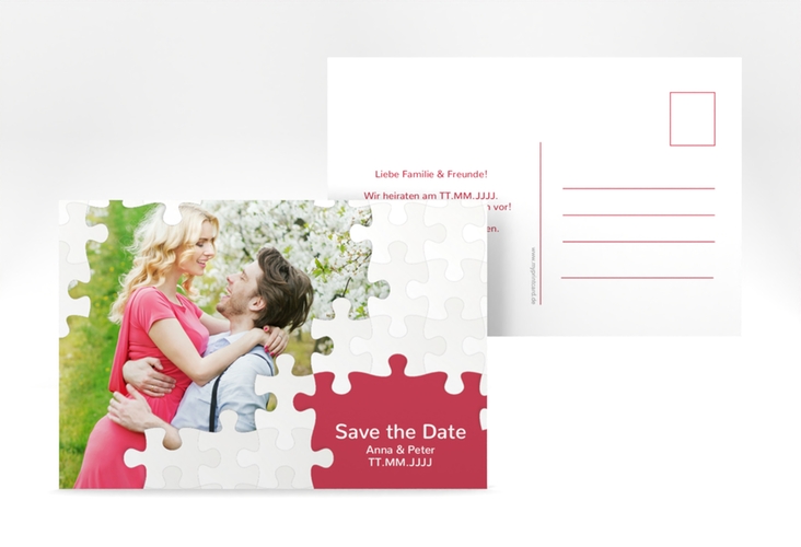 Save the Date-Postkarte Puzzle A6 Postkarte rot