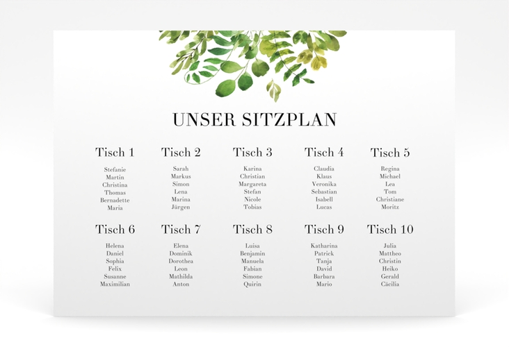 Sitzplan Poster Hochzeit Botany 70 x 50 cm Poster