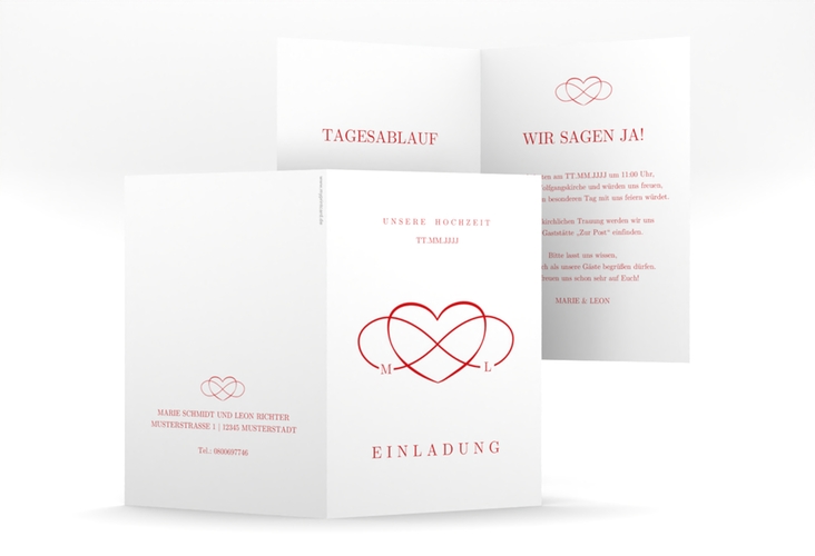 Einladungskarte Hochzeit Infinity A6 Klappkarte hoch rot hochglanz