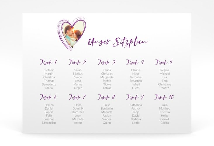 Sitzplan Poster Hochzeit Liebe 70 x 50 cm Poster lila