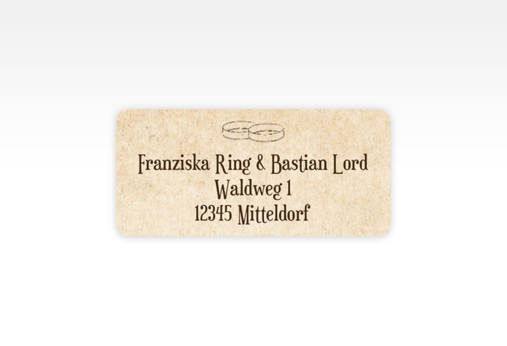 Absenderetikett Hochzeit Zwei Ringe 45,7 x 21,2 mm beige mit Eheringen und Fantasy-Landkarte