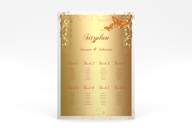 Sitzplan Poster Hochzeit Toulouse 50 x 70 cm Poster orange