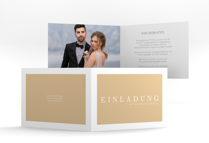 Hochzeitseinladung Simply A6 Klappkarte quer beige