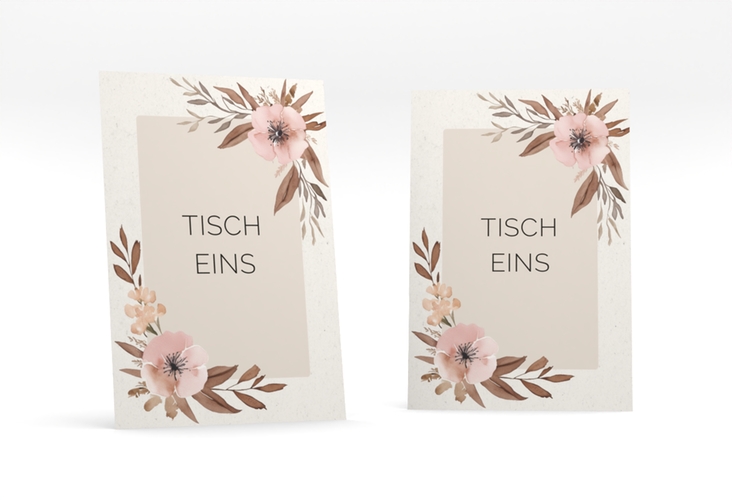 Tischnummer Hochzeit Modest Tischaufsteller beige mit elegantem Blumen-Aquarell