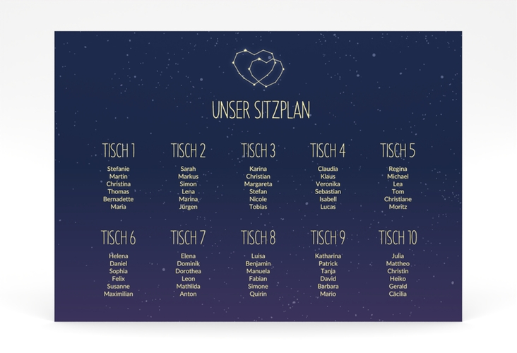 Sitzplan Poster Hochzeit Sternenbild 70 x 50 cm Poster