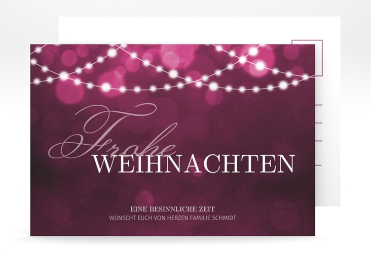 Weihnachtskarte Lichterzauber A6 Postkarte elegant mit Lichterkette und Bokeh