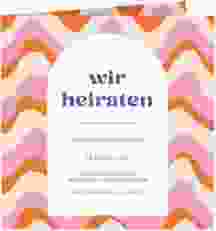 Hochzeitseinladung Retrovibes quadr. Klappkarte rosa im 70er Jahre Psychedelic-Design