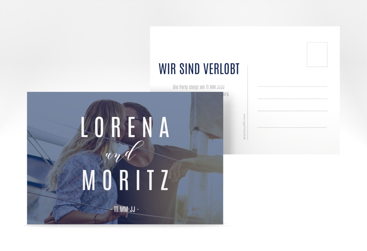 Verlobungskarte Hochzeit Memory A6 Postkarte blau