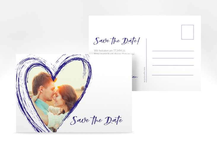 Save the Date-Postkarte Liebe A6 Postkarte blau