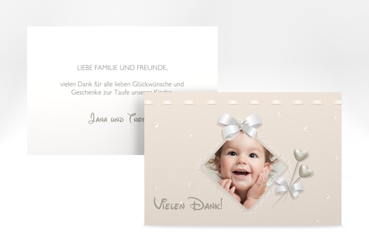 Dankeskarte Taufe Ribbon A6 Karte quer beige hochglanz