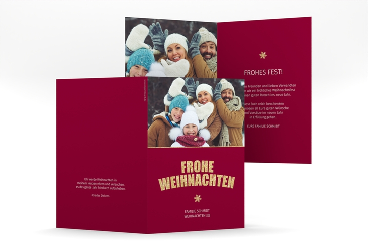 Weihnachtskarte Festtag A6 Klappkarte hoch rot hochglanz zum Personalisieren mit Foto