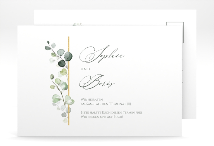 Save the Date-Postkarte Adelya A6 Postkarte elegant mit Eukalyptus-Motiv