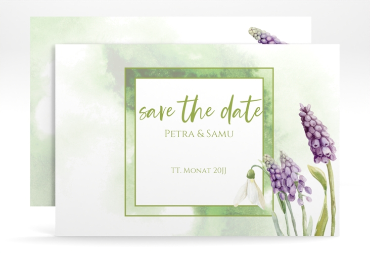 Save the Date-Karte Frühling A6 Karte quer hochglanz mit Frühlingsblumen in Aquarell